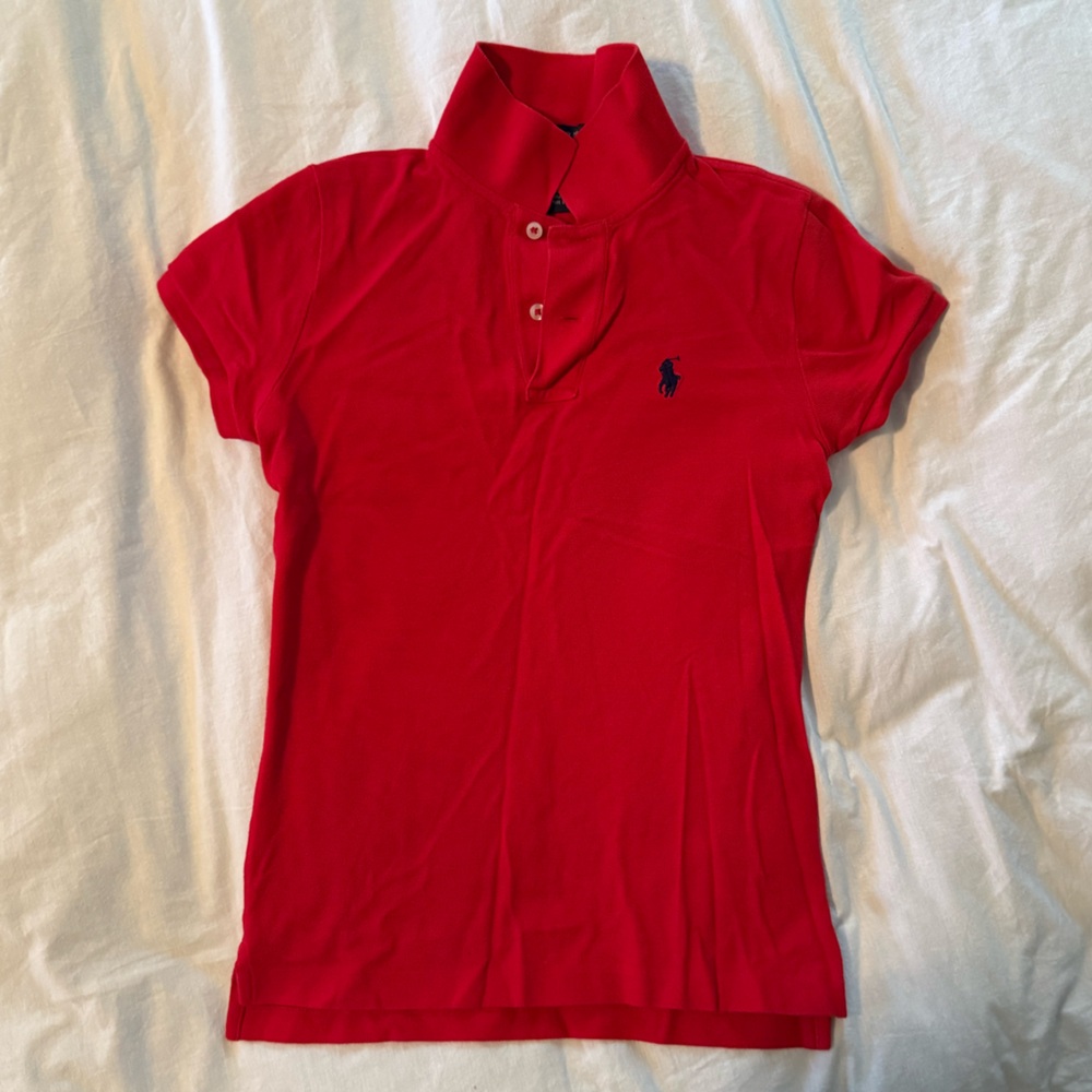 Ralph Lauren Women’s Red Skinny Polo Shirt with Logo Tag, XS, mint condition
